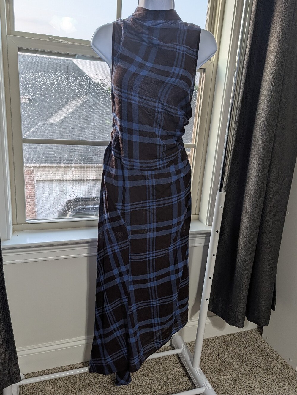 ALC Blue Plaid Iggy Dress - Asymmetrical Punk Sleeveless Maxi